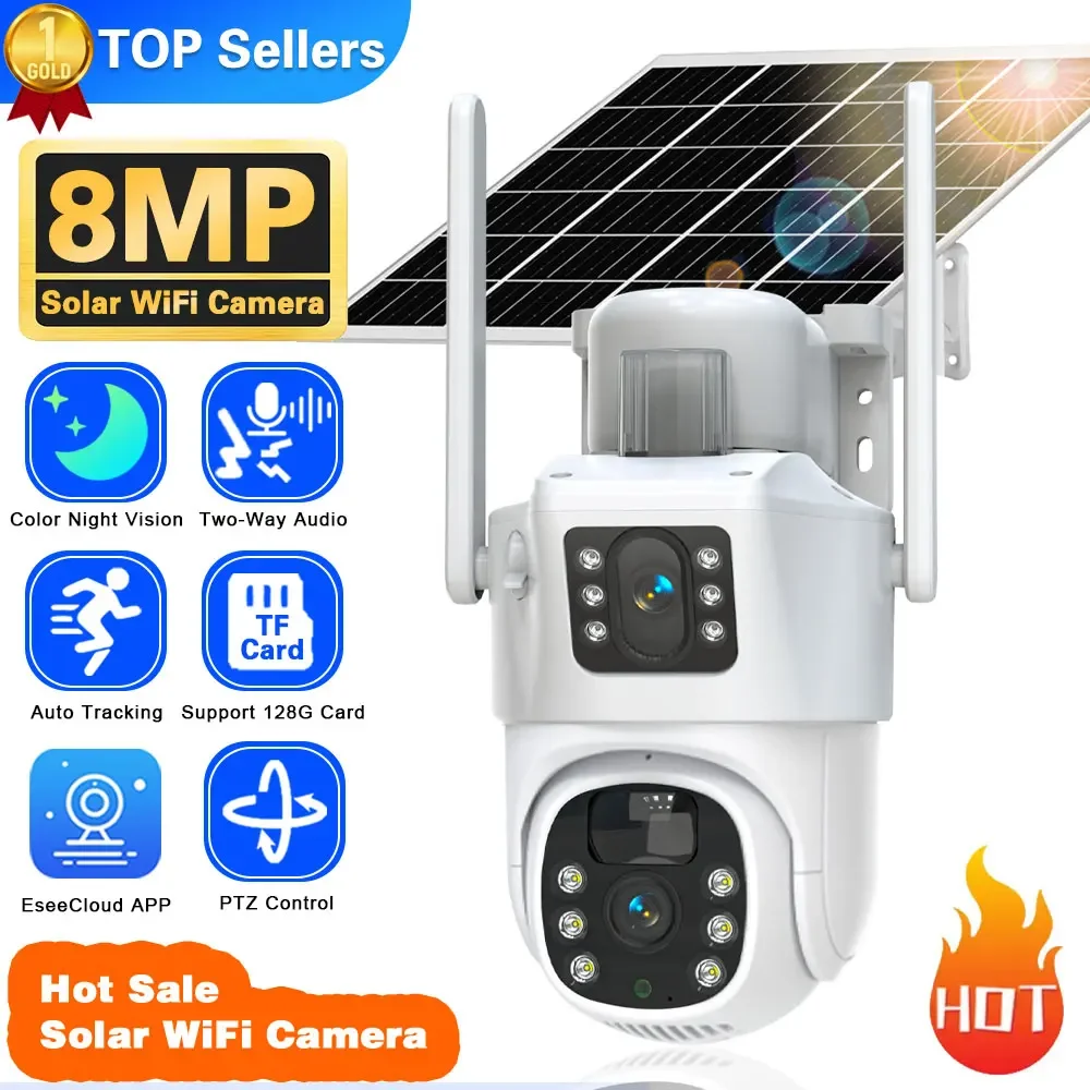 

Solar Cam WIFI Dual Lens 8MP HD Wireless Security CCTV Waterproof Night Vision PIR Human Detect PTZ Home Surveillance Cameras