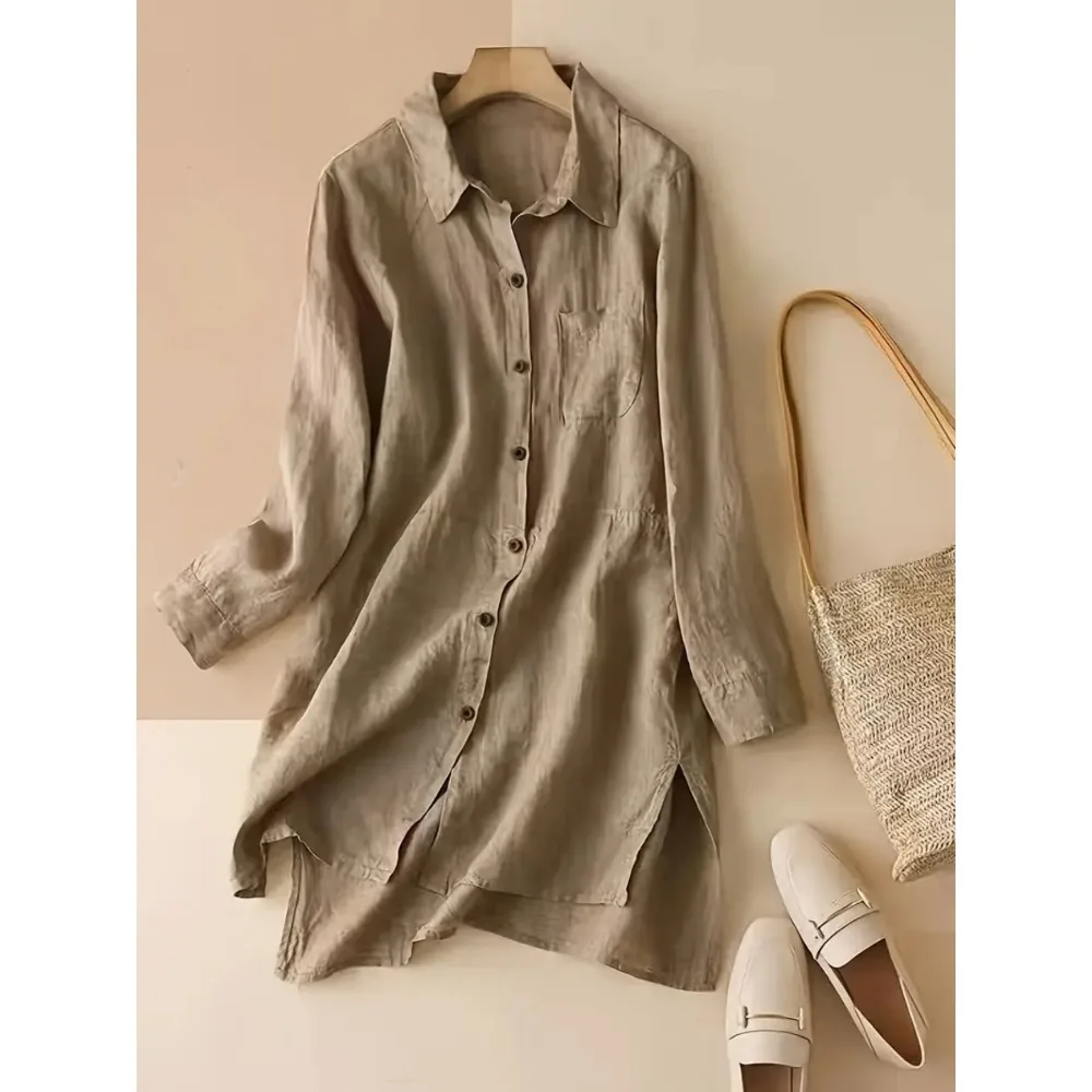 

Новая свободная и дышащая рубашка большого размера, женская повседневная футболка с длинными рукавами, однотонный топ, корейское модное и элегантное пальто