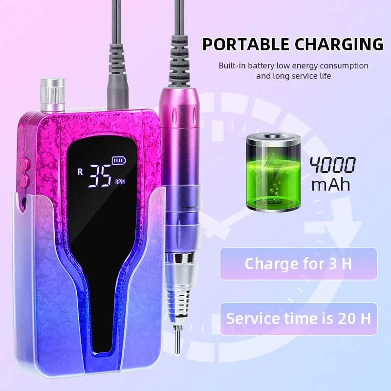 35000RPM Nail Drill Machine Rechargeable Manicure Machine For Acrylic Nail Gel Polish Electric File Drill Manicure Accessories