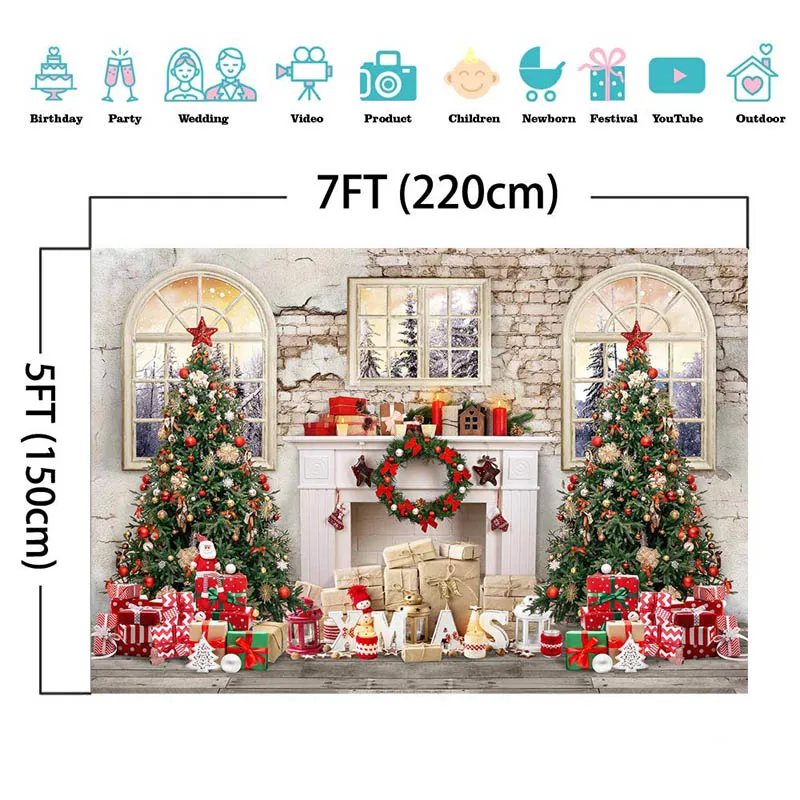 Brick Wall Fireplace Kids Christmas Backdrop For Photography Family Portrait Xmas Tree Props Hearth Child Photo Studio Photocall