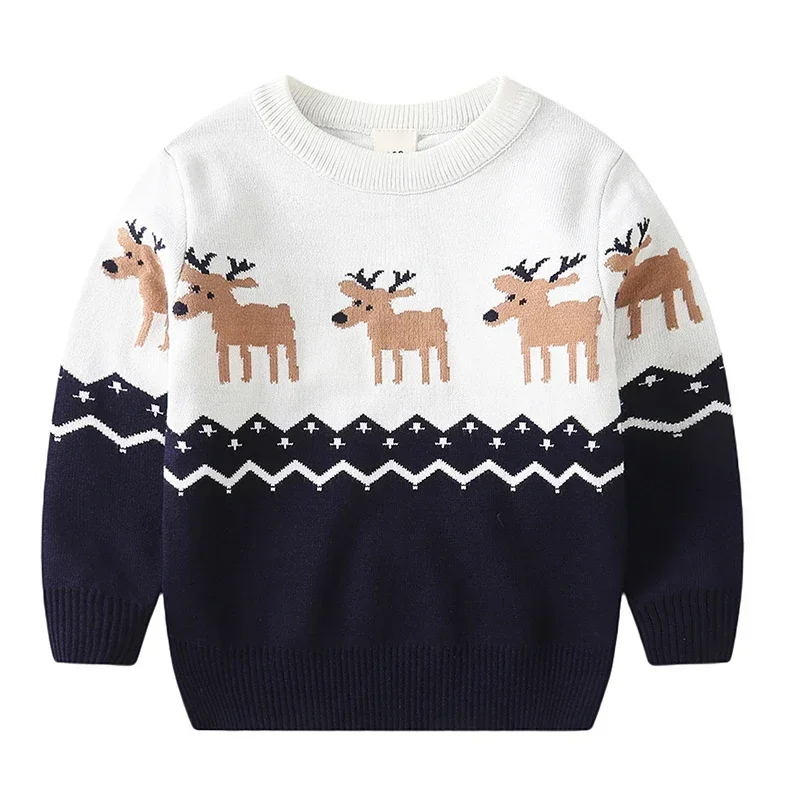 Christmas Boys Girl Sweater Autumn Winter Santa Claus Pullover Knitted Sweater Christmas Deer Elk Kids Sweatshirts Knitwear Tops