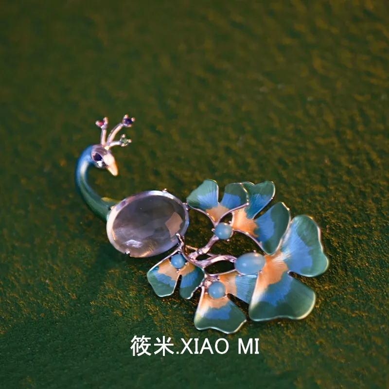 

Oriental Mythology Auspicious Bird Phoenix Brooch Zircon Lapel Pins Pine Stone Copper 14K Gold Exquisite Women's Brooch Jewelry