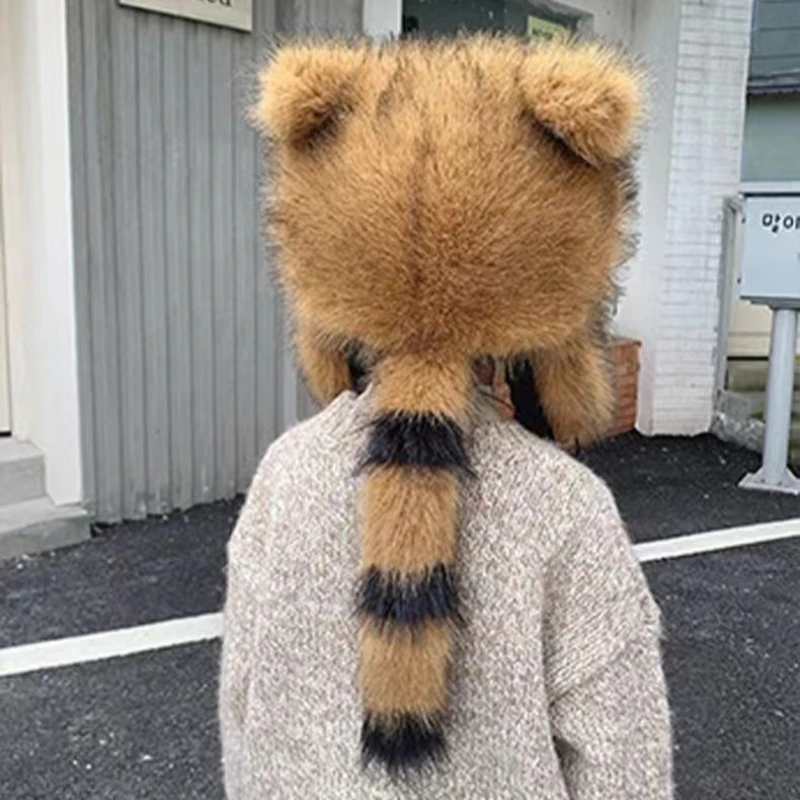 

Cute Raccoon Bomber Hats Children Winter Hats for Kids 8 Years Old Mongolian Hats Thicken Kids Teens Keep Warm Cap Child Beanies