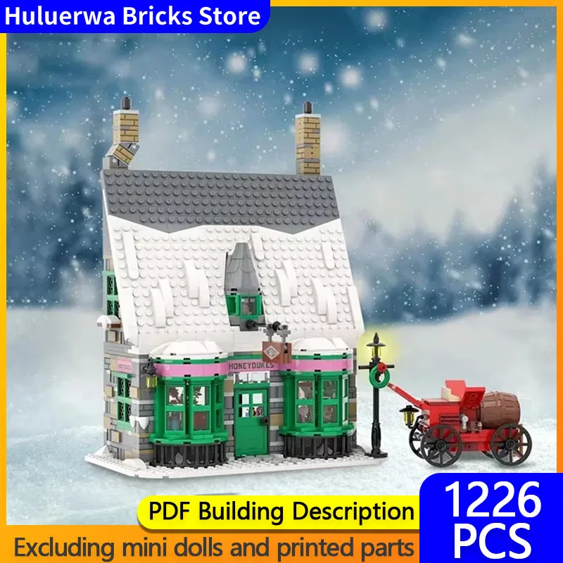 Winter Street View Model MOC Building Bricks Honey Dessert Shop Modular Technology Gifts Holiday Assemble Children Toys Suit