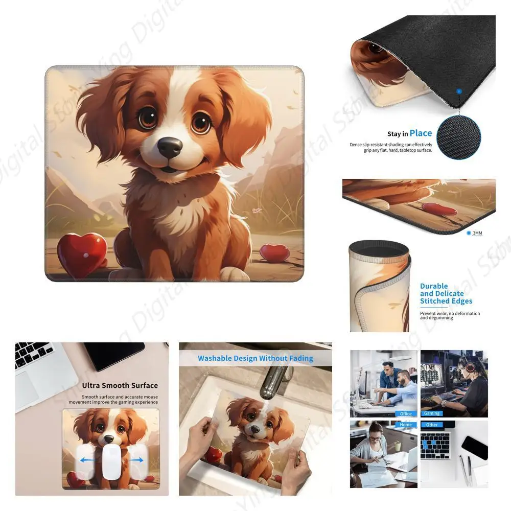 Cute Puppy Mouse Pad Anti Slip Rubber Durable Computer Keyboard Pad, Gaming Desktop Pad Home Use