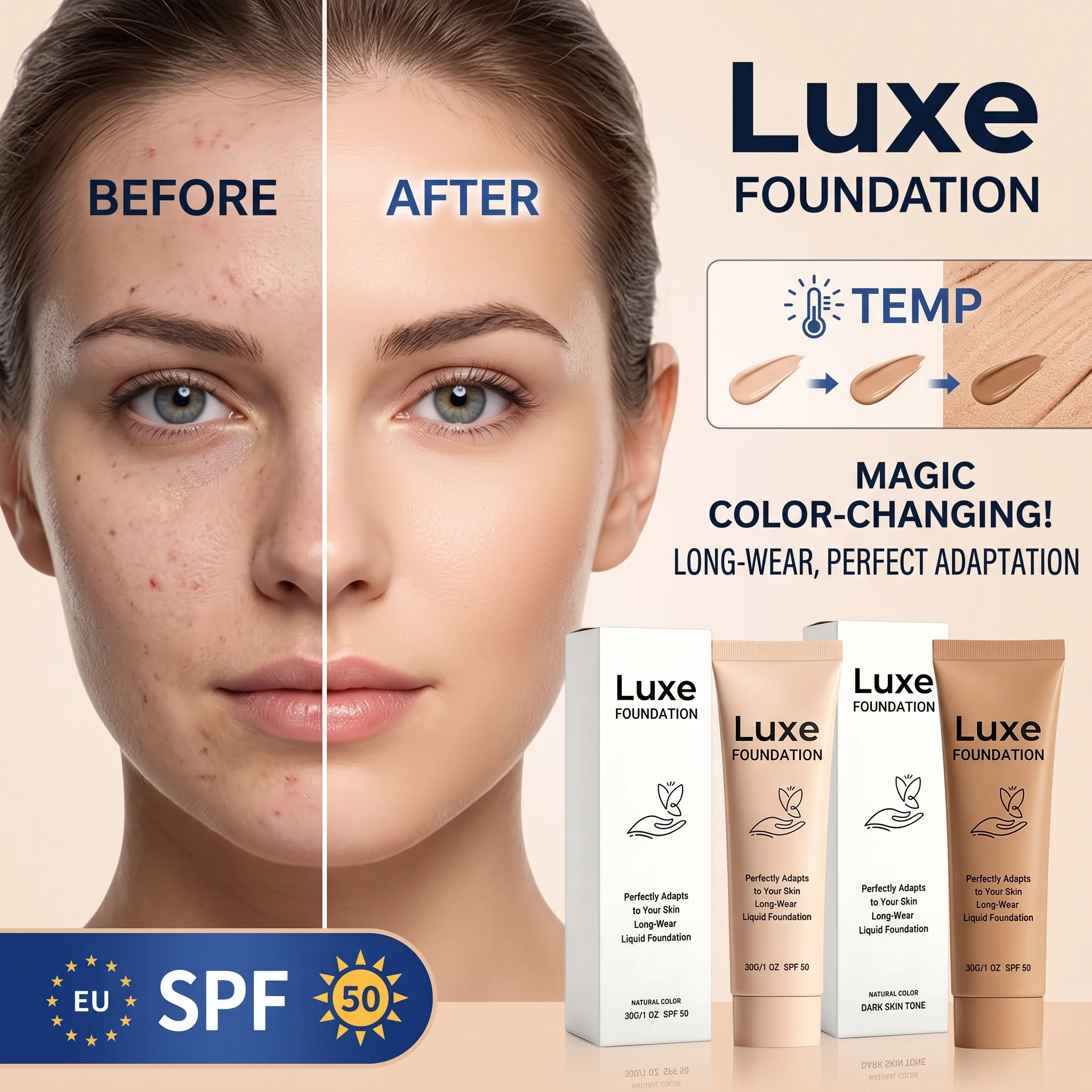 Color Changing Foundation Adapts to Skin Tone Long Lasting Lightweight Breathable Natural Flawless Finish Makeup Foundation
