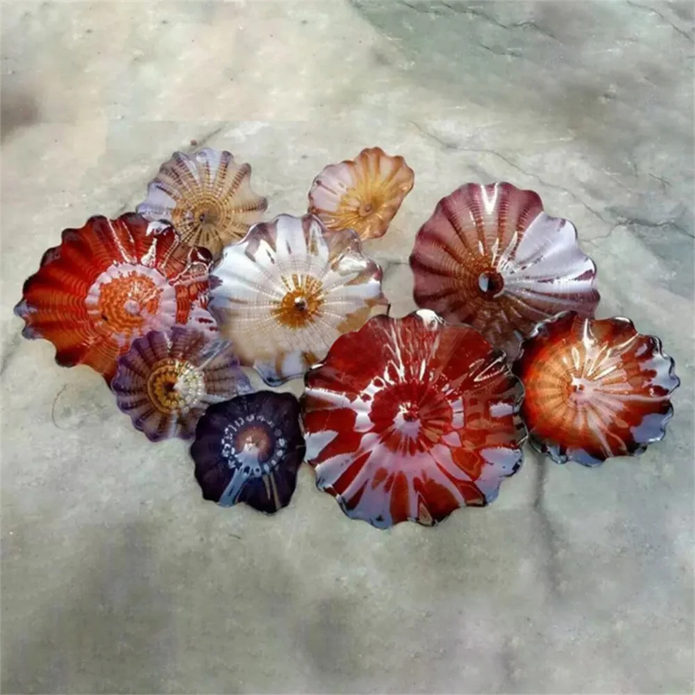 

Hand Blown Glass Wall Art and Decor Antique Glass Flower Plates Wall Accents Luxury Murano Glass Hanging Plates