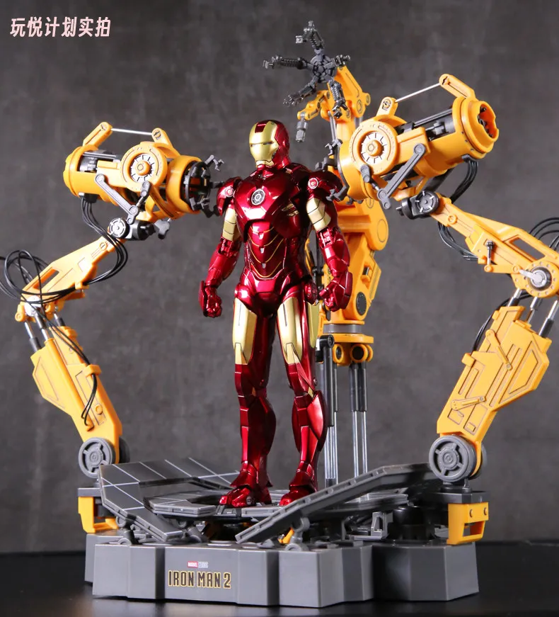 ZD MK6 MK4 juguete Iron Man con ganancia de traje armadura Circular LED plataforma de desmontaje Anime Tony Stark modelo regalos de figuras de acción