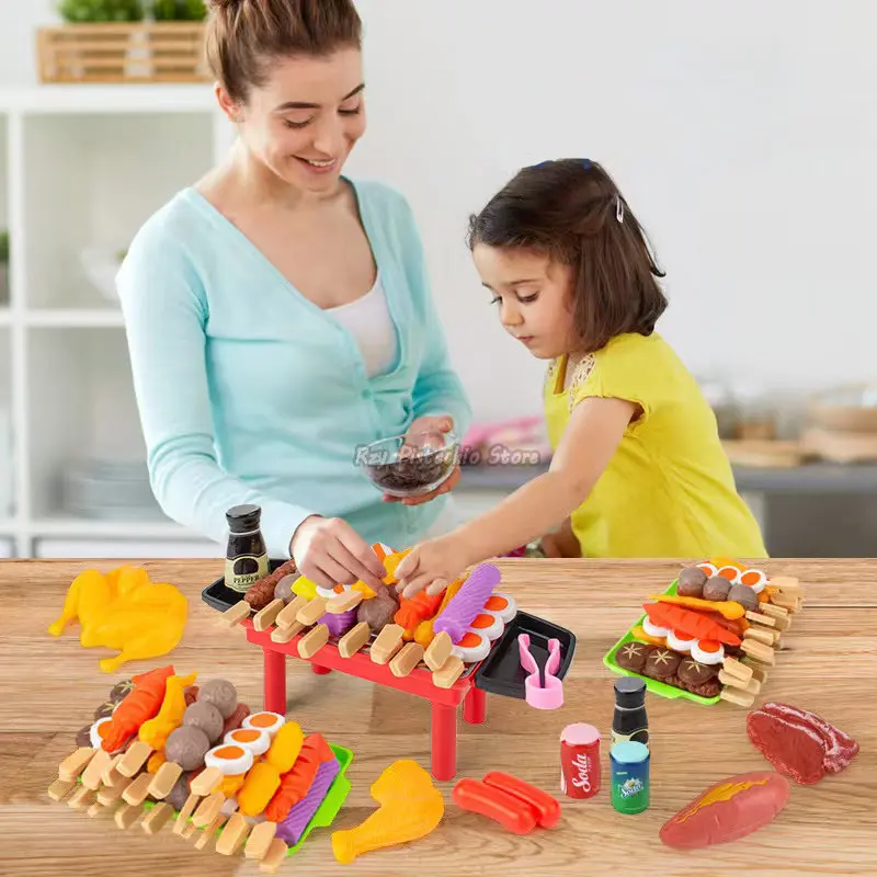 Kitchen Kids Girl Toys Pretend Play Simulation Food Barbecue Skewer BBQ Vegetables Fruits Cooking Educational Gifts for Children