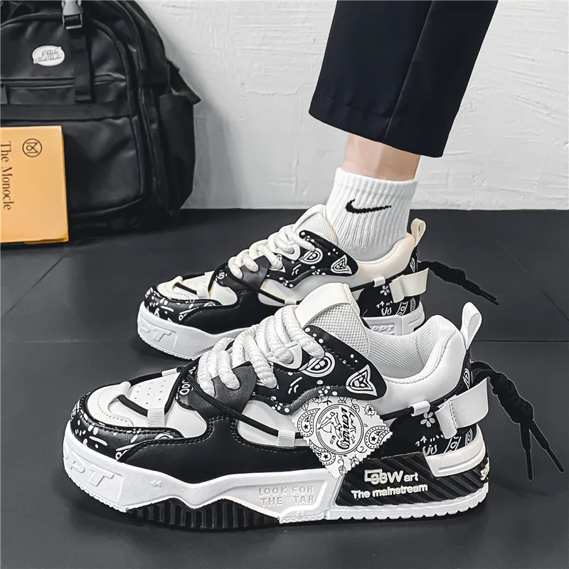 2024 Spring New Sneakers Fashion Men Vulcanized Shoes Platform Tennis Sports Outdoor Men Bread Shoes Student