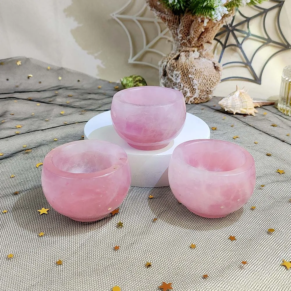 Customize Natural Crystal Hand Carved Rose Quartz Tea Cup Bowl Hand Carving Healing Reiki Stone Ornaments Home Decor Gems Gift