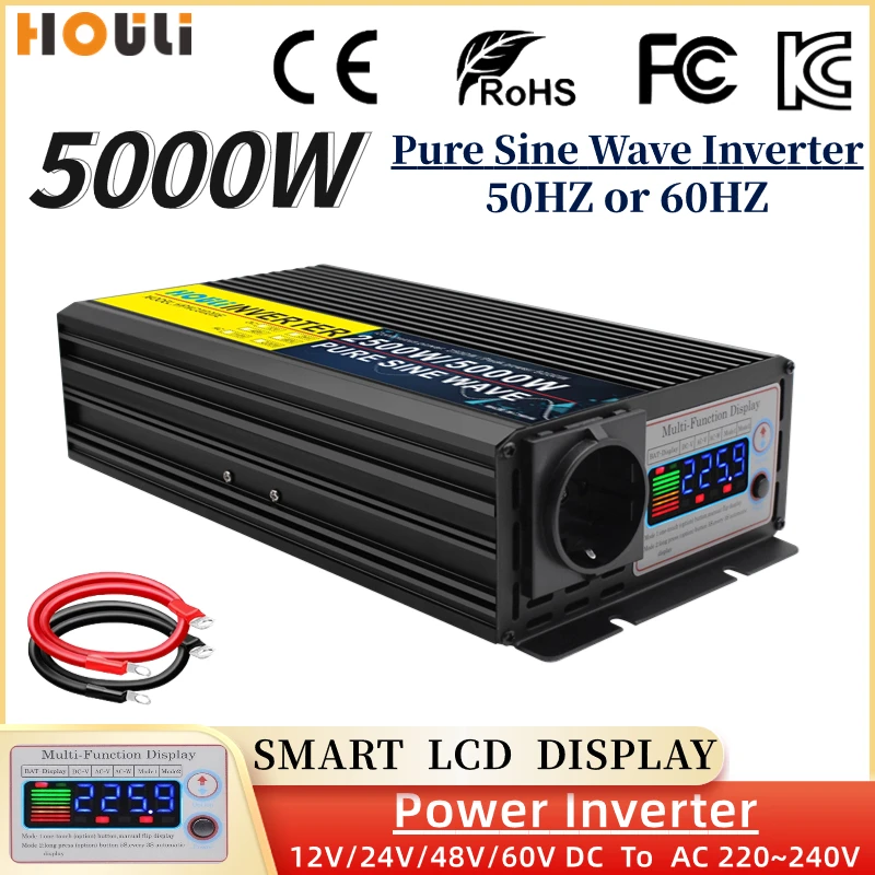 

Pure Sine Wave 3000W 4000W 5000W Power Inverter 12V 24V 48V 60V DC To AC 220V 230V Voltage Converter Home Solar Transformer LCD