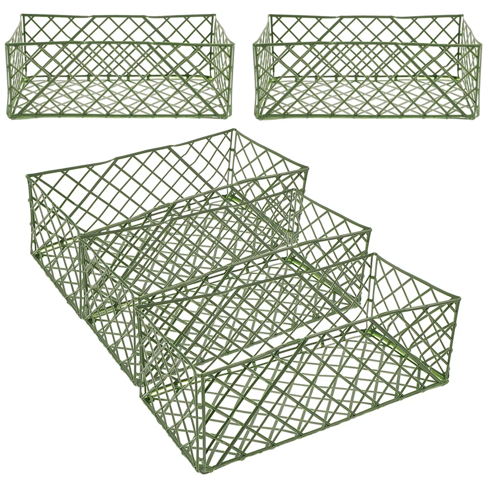 

5pcs Rectangular Grid Mesh Cover Plastic Flower Mud Holder Opening Basket Arch Wall Fixed Planter Cage Frame Floral Arrangement