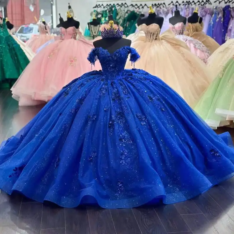 Customized Royal Blue Quinceanera Dress Ball Gown Bead Pearls 16th Graduation Party Gowns Vestidos De 15 Años Quinceañera