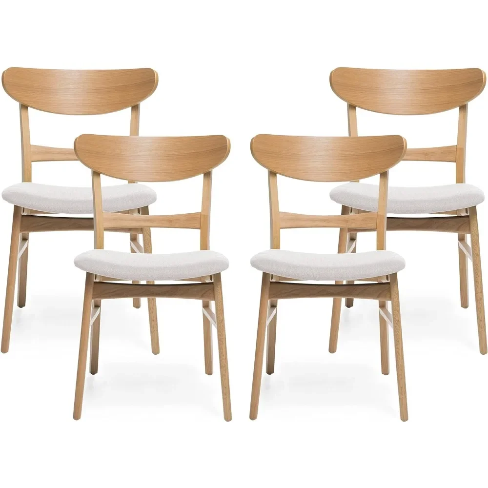 

Dining Chairs, Home Furniture Frederica Mid-Century Modern Dining Chairs (Set of 4), Light Beige Natural Oak