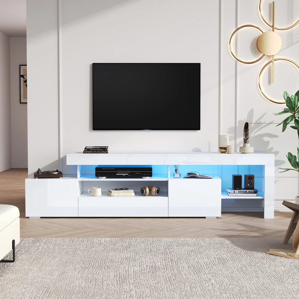 192 * 37 * 53 cm moderner Wohnzimmer-TV-Schrank mit 3 Schränken, TV-Ständer mit LED, Hochglanz-Lowboard, Kommode für 85-Zoll-Fernseher – Detail 25