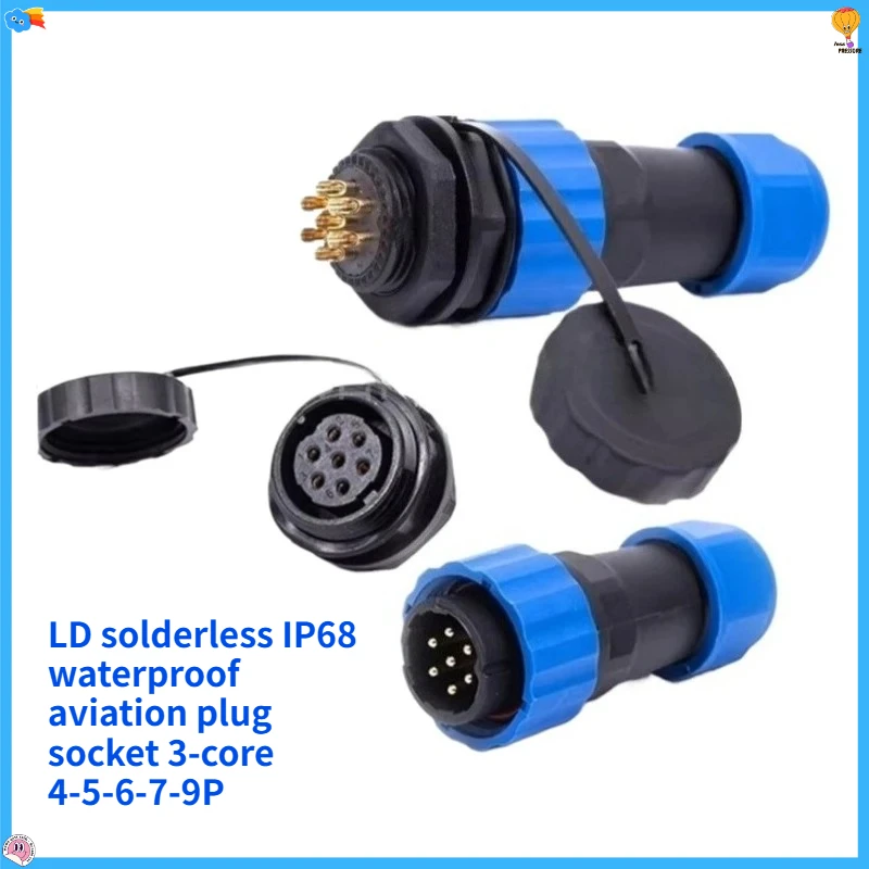 

1PCS LD solderless IP68 waterproof aviation plug socket 3-core 4-5-6-7-9P male and female butt joint cable connector
