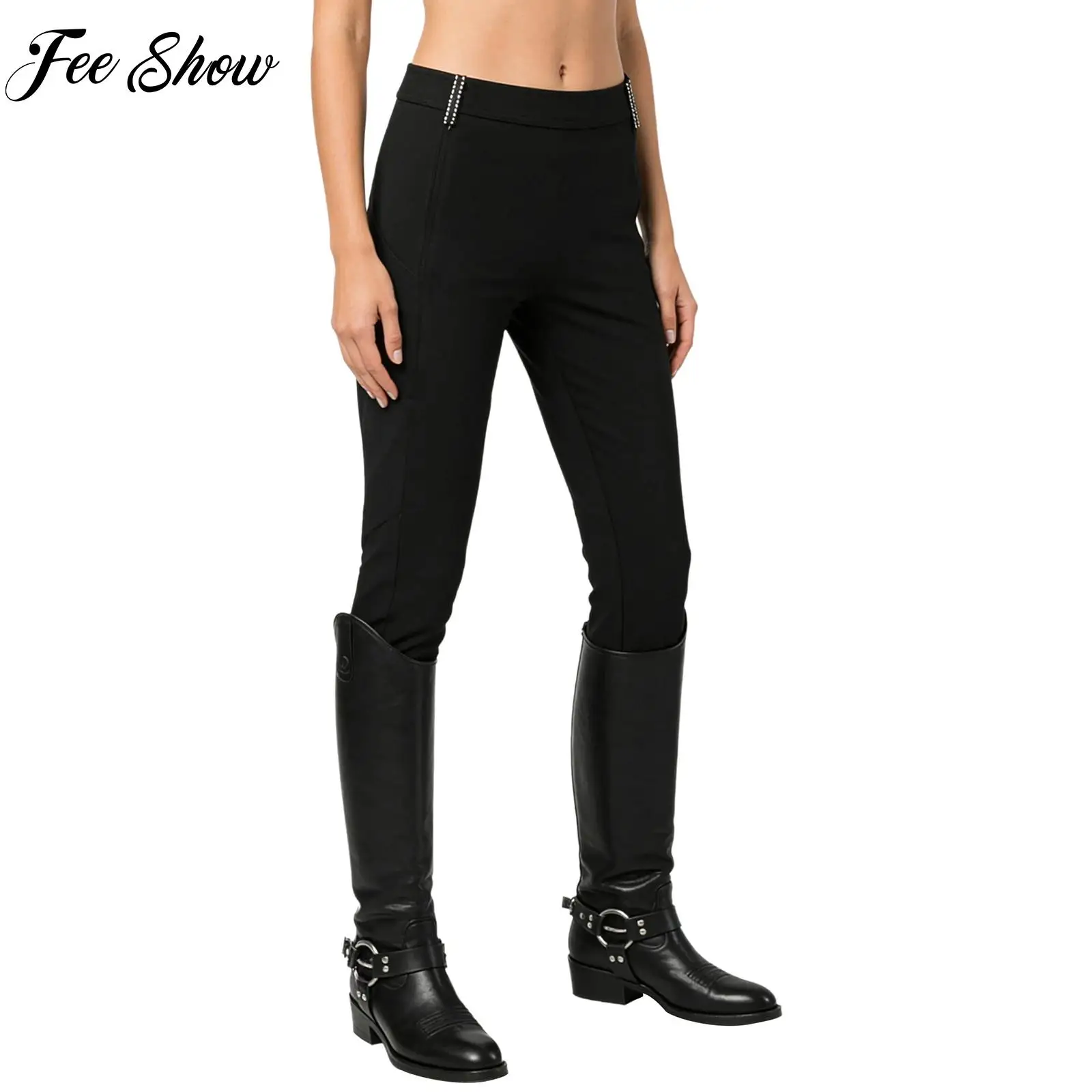 S-3XL Women Stretchy Equestrian Breeches Horse Riding Pants with Pockets for Outdoor Horseback Riding