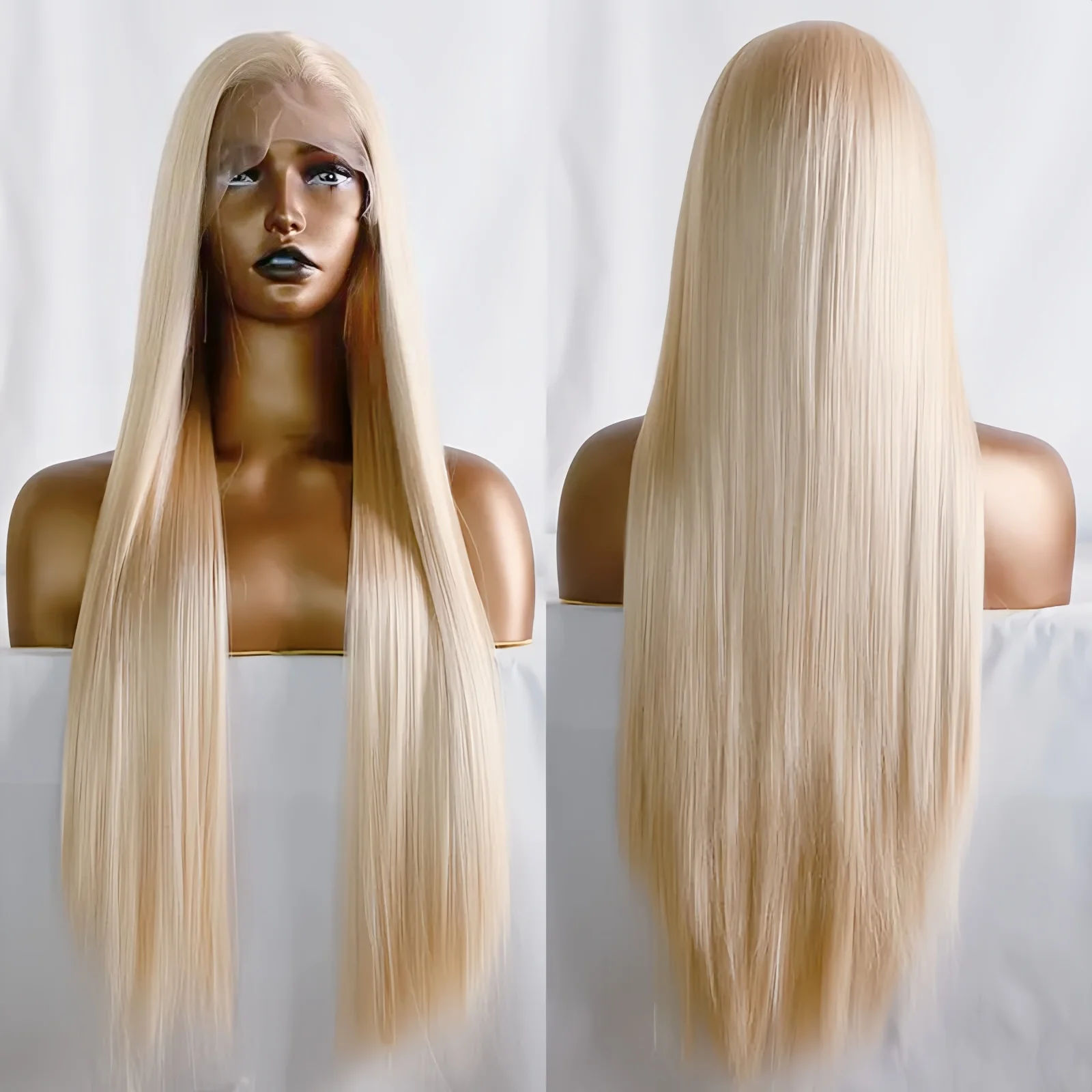 Long Blonde Silky Straight Synthetic Lace Front Wigs for Women Free Part Strawberry Blonde Yaki Straight 13X4 Party Cosplay Wigs
