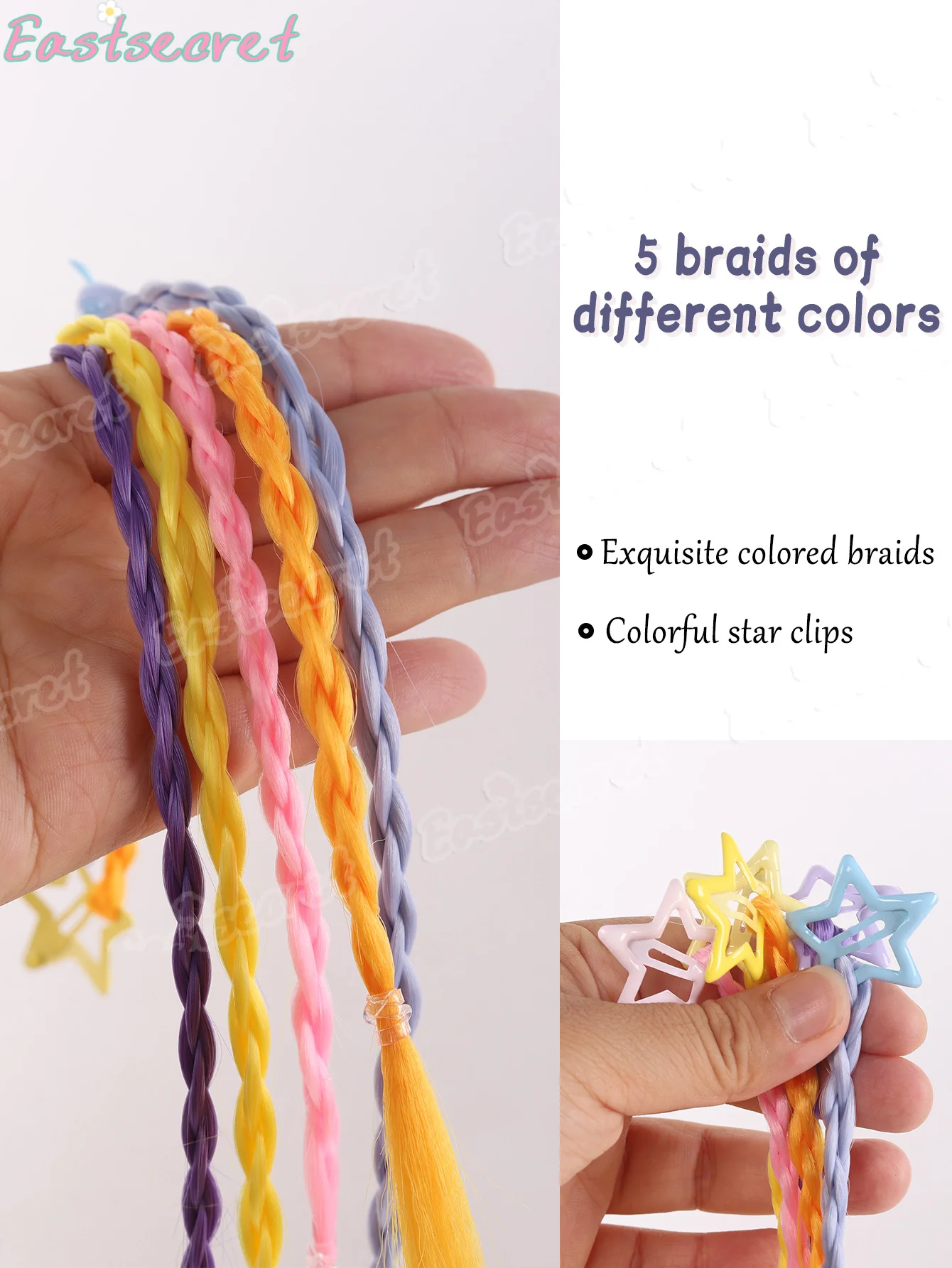Five piece set for Colorful Hair extensions with,  Synthetic hair styling accessories for kids hair pentagram hair clip braid