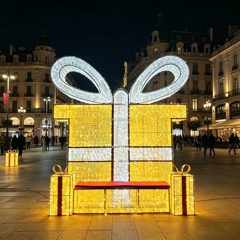 Giant 3D Chair Pattern LED Light Waterproof IP65 Outdoor Christmas Decorative Lighting Commercial Landscape Custom Gift Box