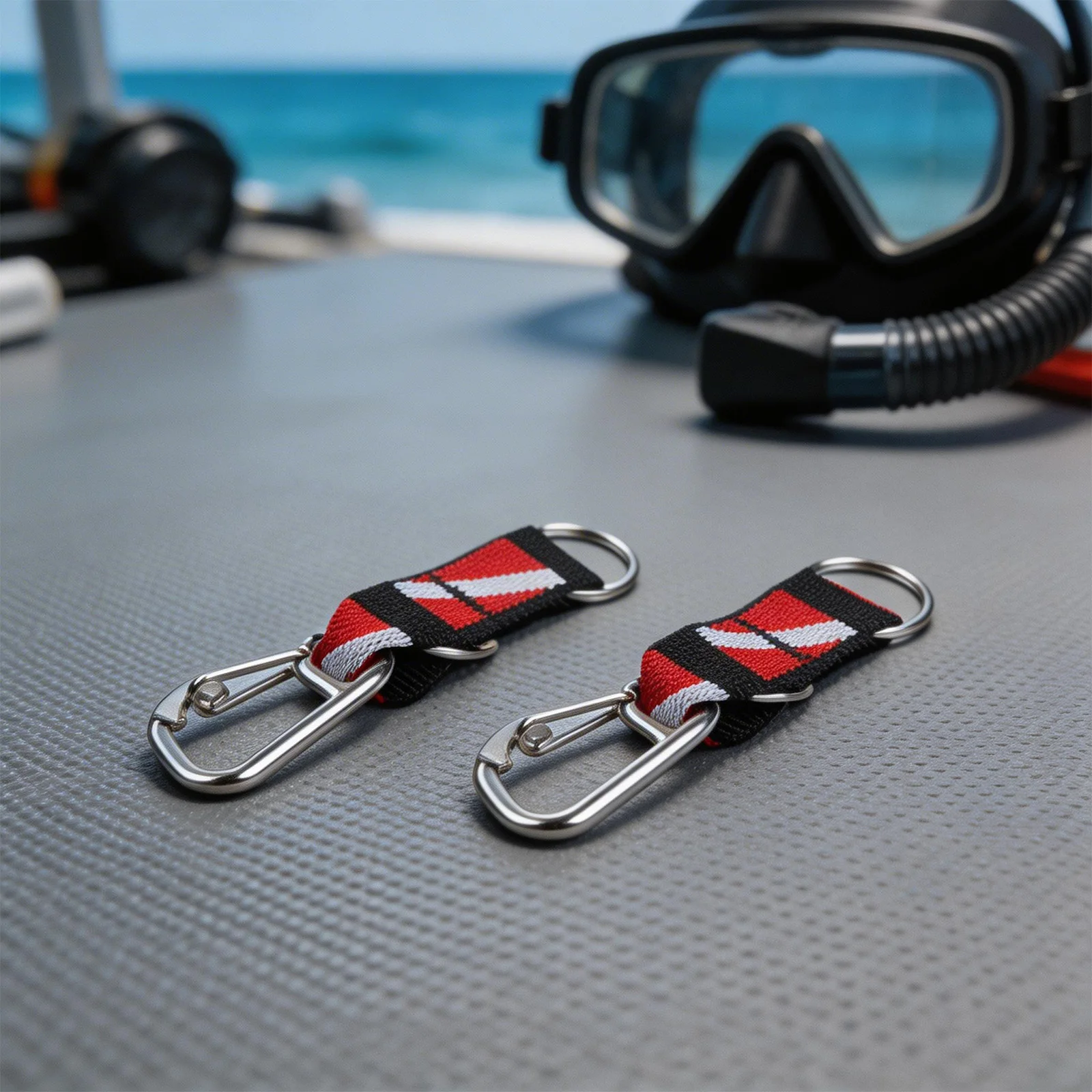2pcs Marine Grade Split Ring Connector with Clip for Scuba Diving and Outdoor Use with Webbing Strap for Dive Flag Integration