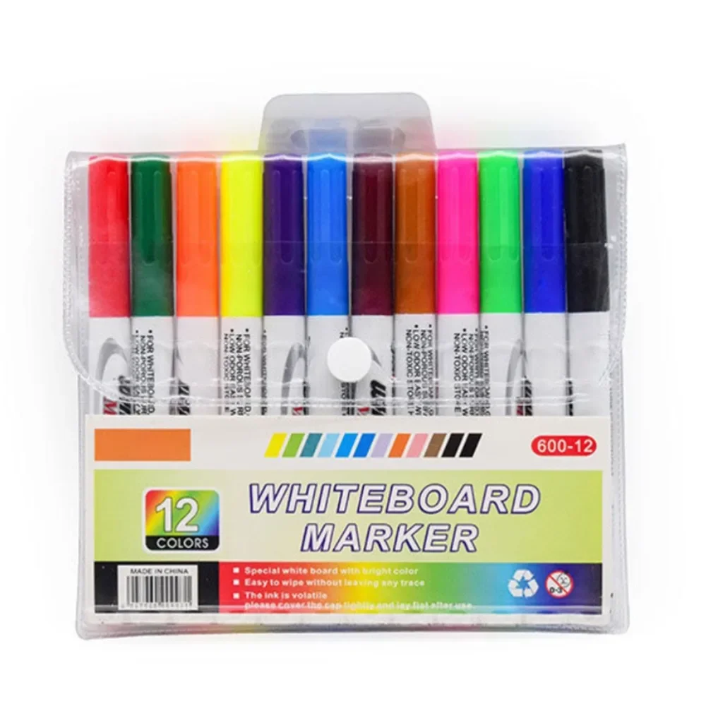 12PCS Water Floating Water Floating Markers Water-based Ink Bulk Packed Dry Erase Whiteboard Pens Dry Erase Colored Drawing Pens