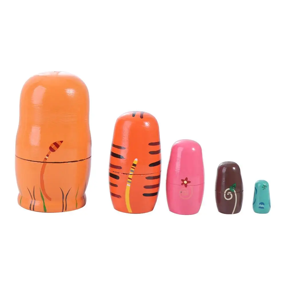 Home Decor Wooden Nesting Animals Pattern Handmade Matryoshka Decorations Colorful Stacking Chidrens Gift