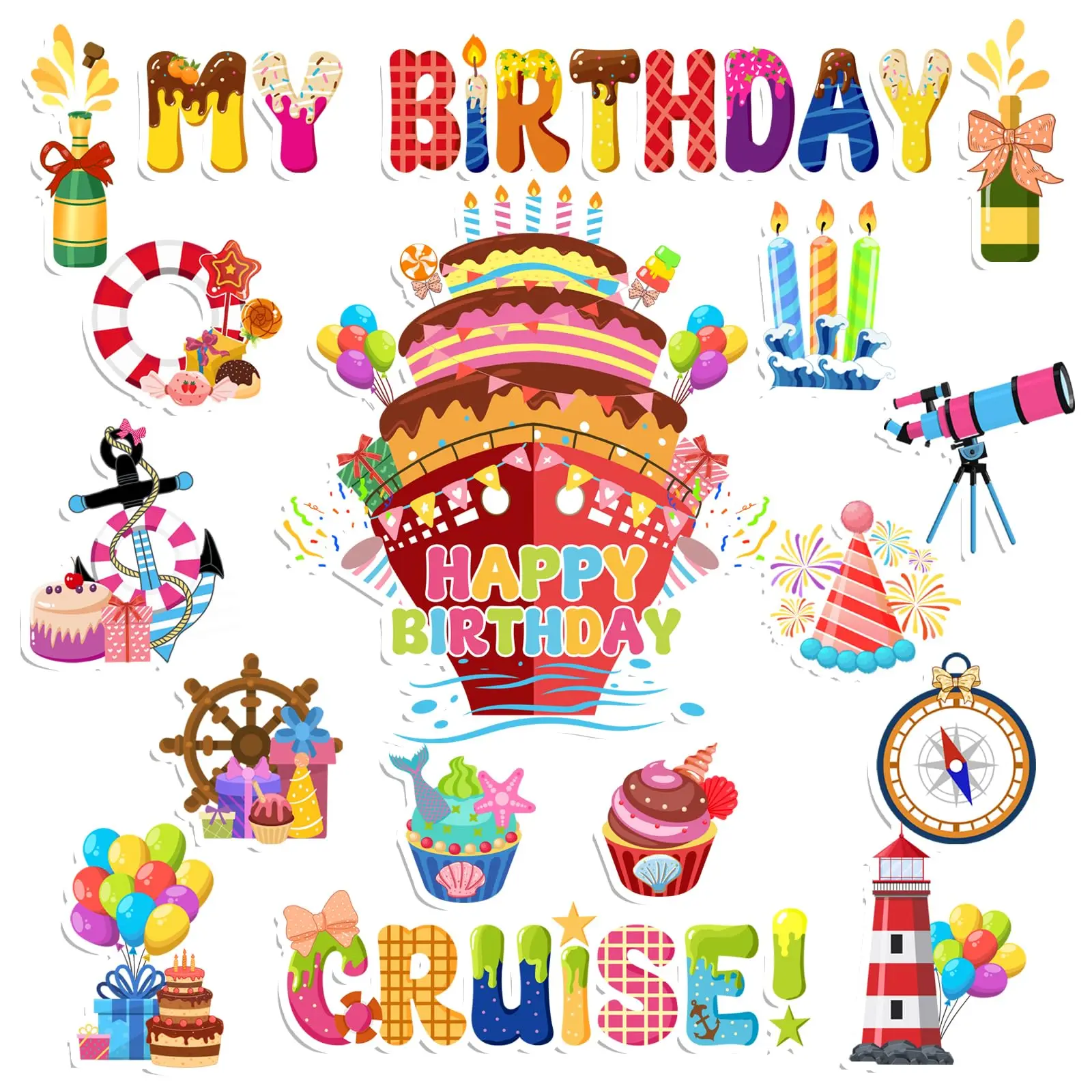 

Birthday Cruise Door Magnet Stickers, Cute Cruise Sea Door Decors Magnetic for Cruise Ship Door Stateroom Refrigerator Car Party