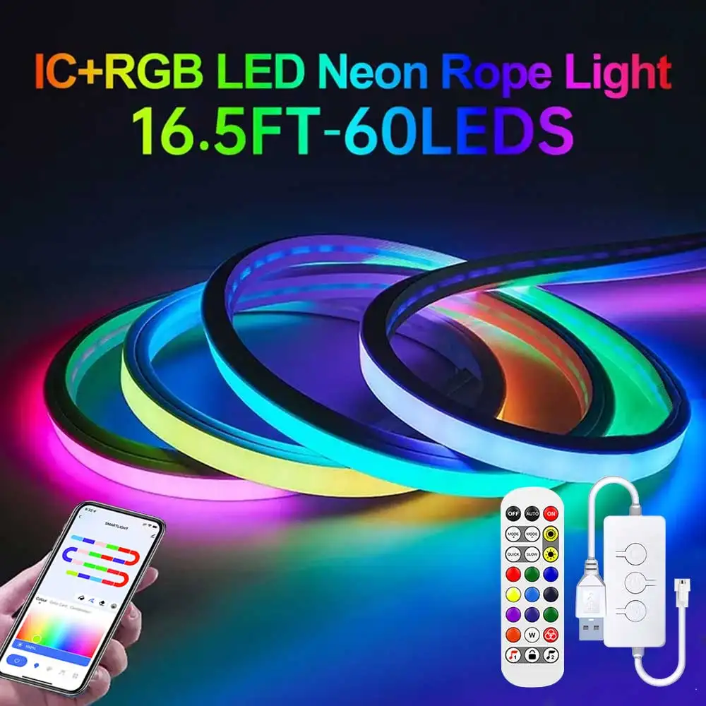 Imagem -02 - Tira de Luz Neon para Decoração Doméstica Rgb Wi-fi dc 5v Usb 16 Cores Faça Você Mesmo Impermeável Flexível tv Tiras de Iluminação Tuya