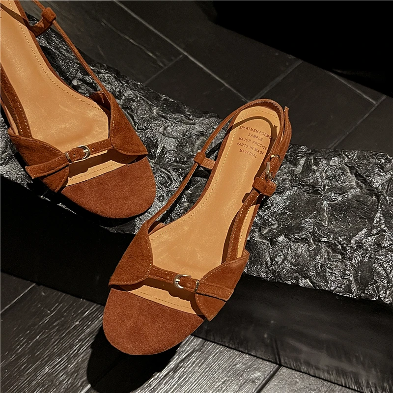 Insicre New Arrival Women's Sandals Round Toe Buckle Cow Leather Fashion Summer Shoes Low Heels Big Size 41 Sweet Handmade