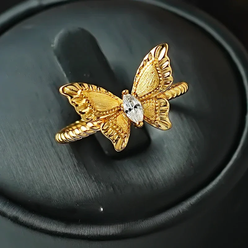 New Butterfly Ring 925 Silver Gold-plated Vintage Style Vintage Antique Style Light Luxury Niche High-end Horse Eye Jewelry