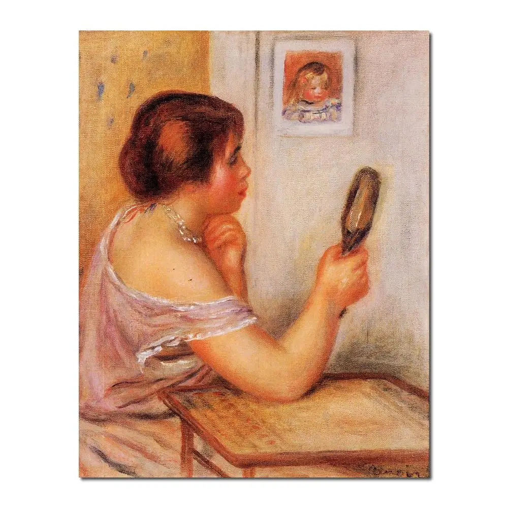 

modern art gallery Gabrielle Holding a Mirror with a Portrait of Coco Pierre Auguste Renoir painting High quality Hand-painted