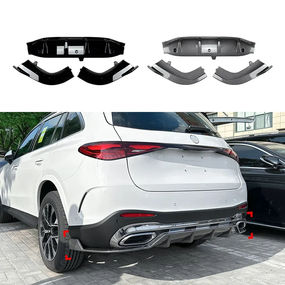 

For Mercedes Benz GLC-Class X254 GLC260 300 2023+ Gloss Black Carbon Fiber Rear Bumper Lip Diffuser Spoiler Side Splitter Cover