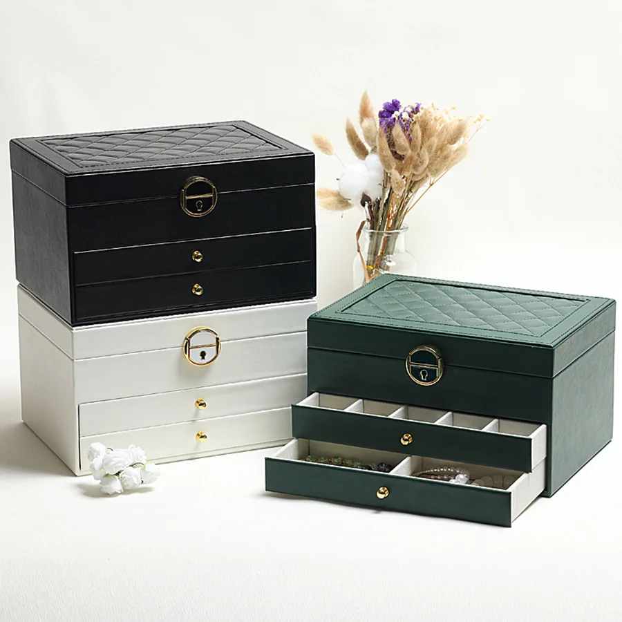 Large Jewelry Storage Box, Multi-Layer Organizer for Watch, Necklace, Earring, Leather Packaging Display Box image 2
