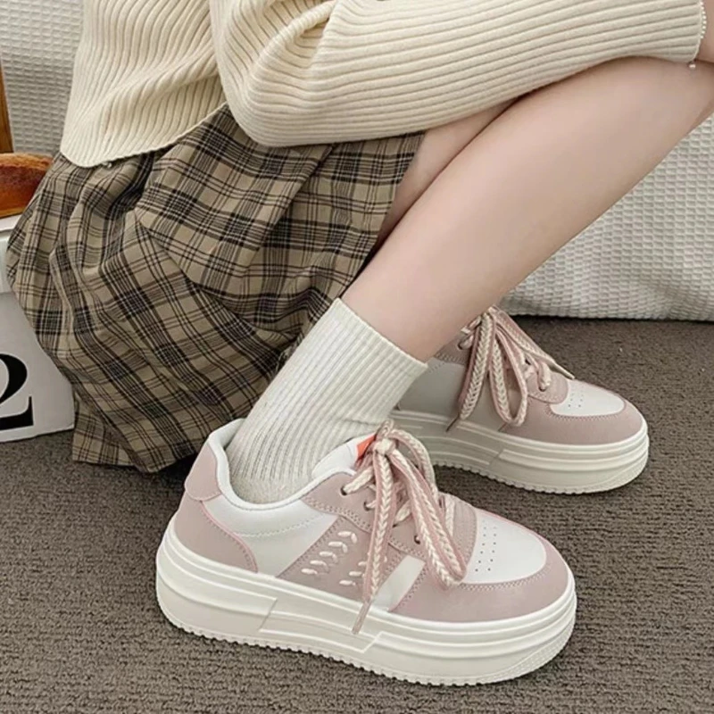 Platform Sneakers Women Fashion White Tennis Student Shoes Mixed Color Shoelaces Breathable Casual Vulcanized Shoes for Women