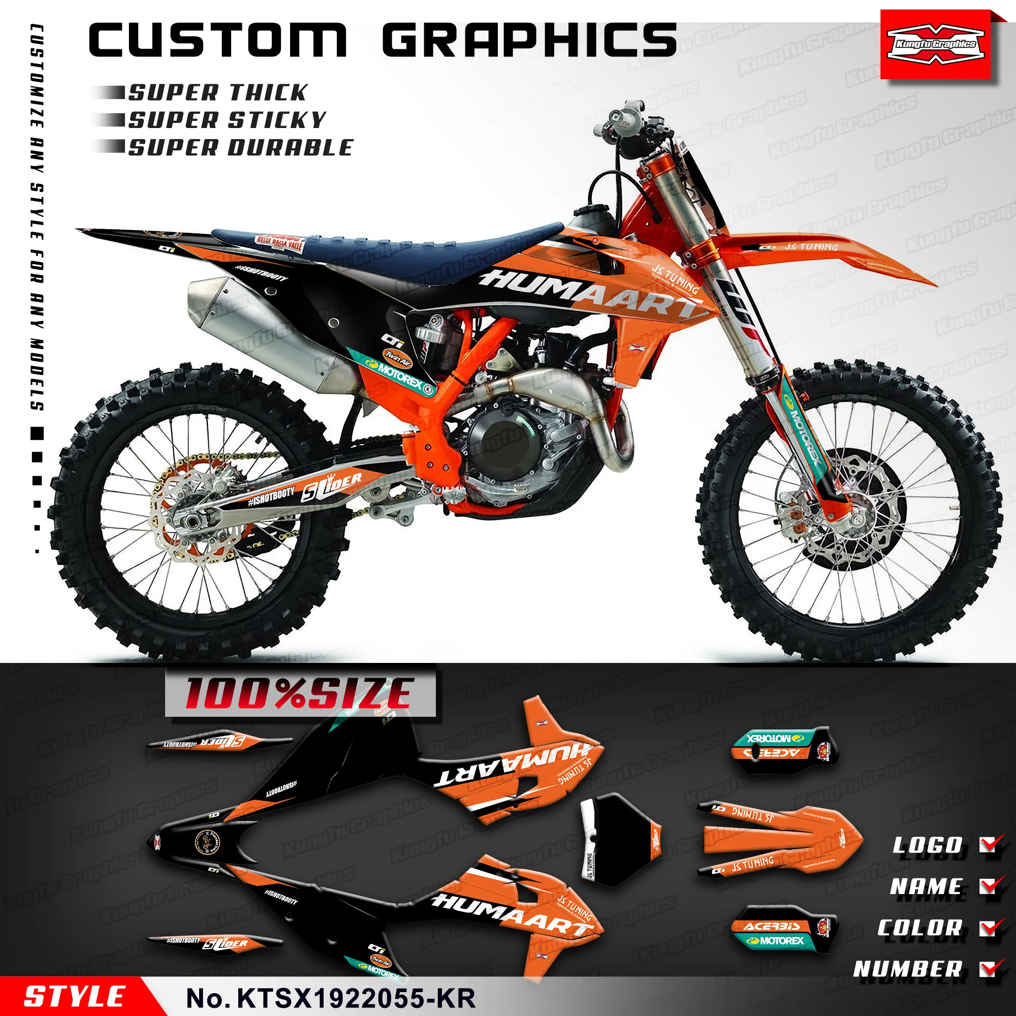 KUNGFU GRAPHICS Graphics Kit Vinyl Wrap for KTM 125 150 250 350 450 SX XC EXC XCW 19 20 21 22 23, KTSX1922055-KR