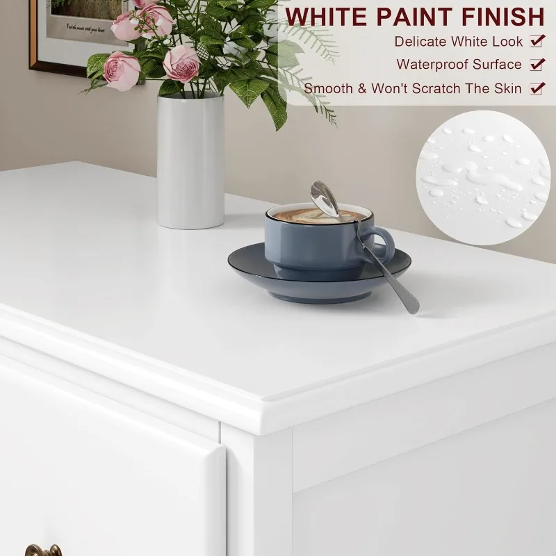HOUSUIT Commode blanche, commode à 4 tiroirs, commode haute moderne, armoire de rangement à tiroirs en bois, blanc ivoire