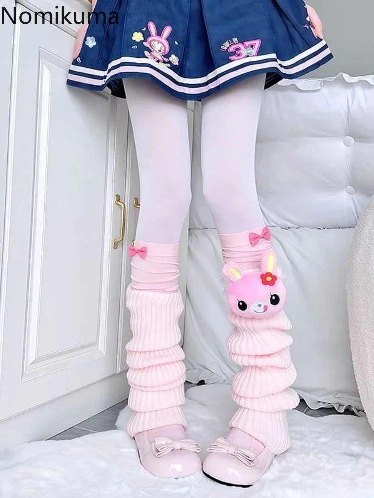 Women Y2k Leg Warmers Autumn Winter Warm Cute Japanese Lolita Pink Knee Warmers Long Socks JK Knit Girl Pink Sweet Leg Warmers