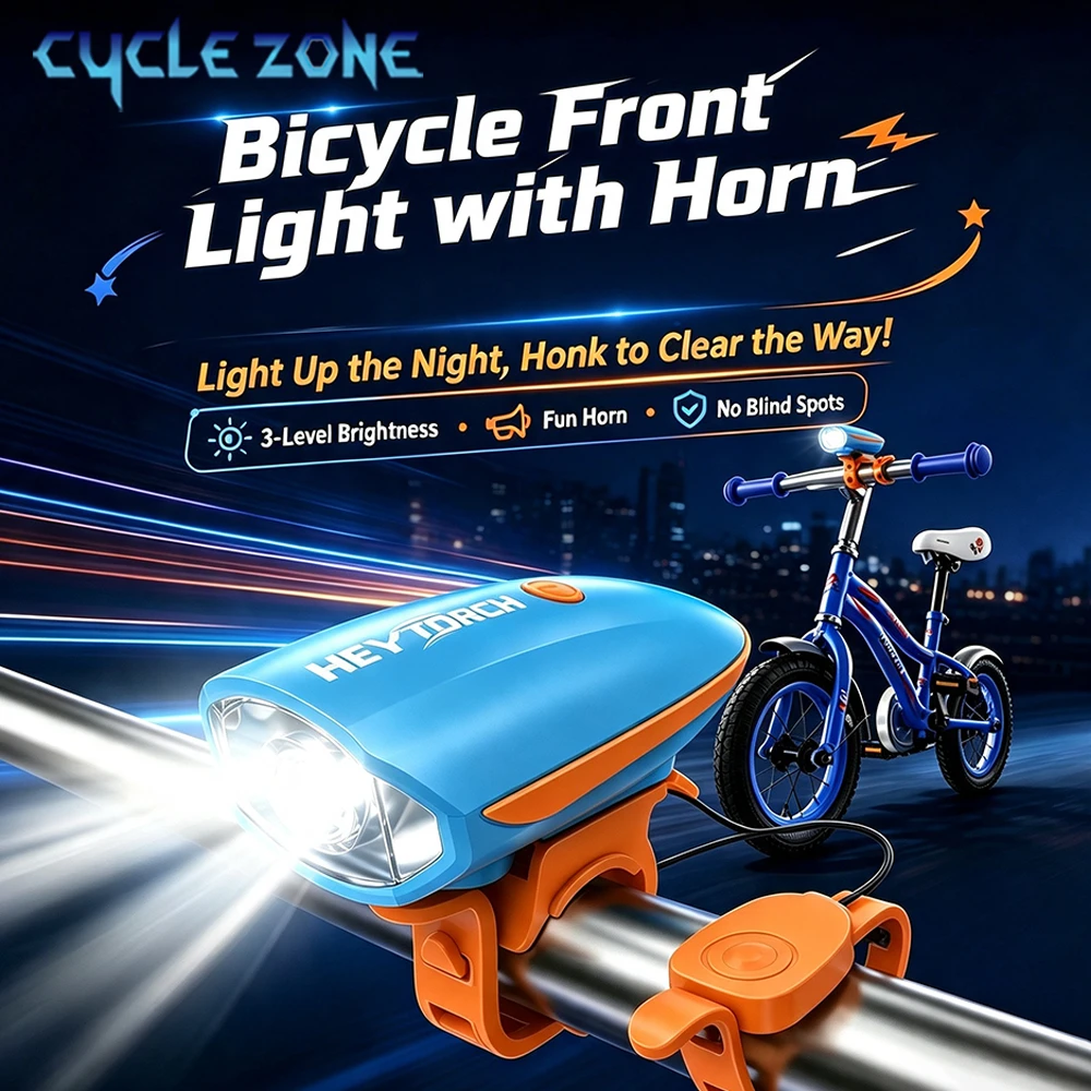 Bike Headlight with 120dB Warning Horn Type-C Rechargeable LED Bicycle Front Light 3 Light Modes Lightweight Cycling Safety Lamp
