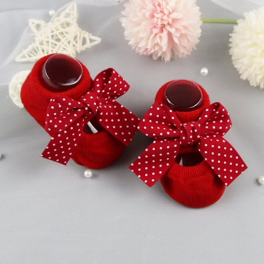 Newborn Indoor Cotton Socks Bow Infant Anti Slip Socks Baby Girl Socks Rubber Soles Baby Girl Floor Socks Spring Autumn