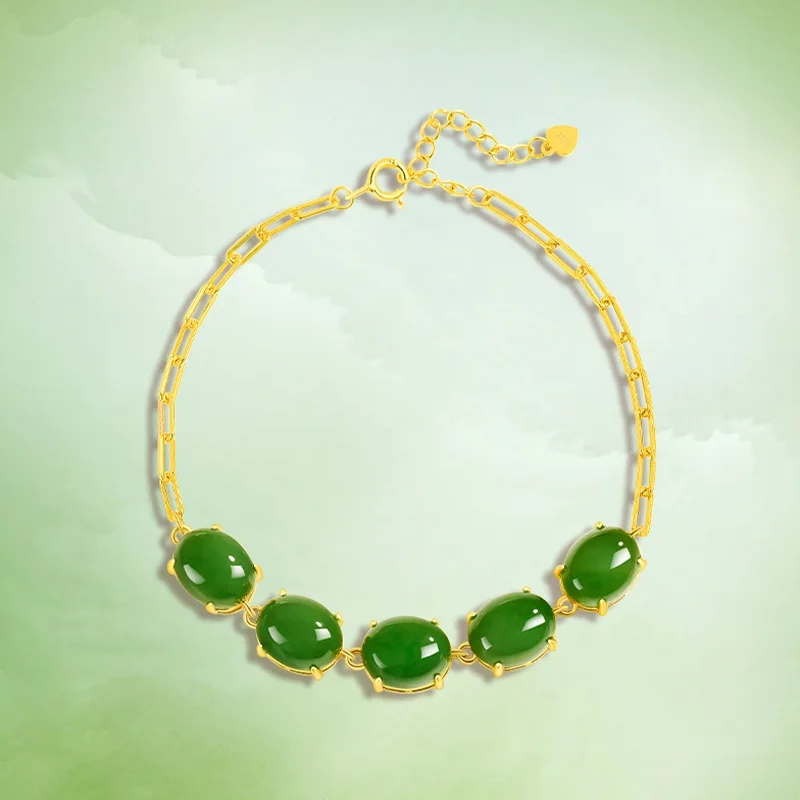 

Natural Old Material Hotan Jade Jasper Egg Noodle Bracelet S925 Silver Set Bracelet Women's Fashion Premium Gift Drop Shipping