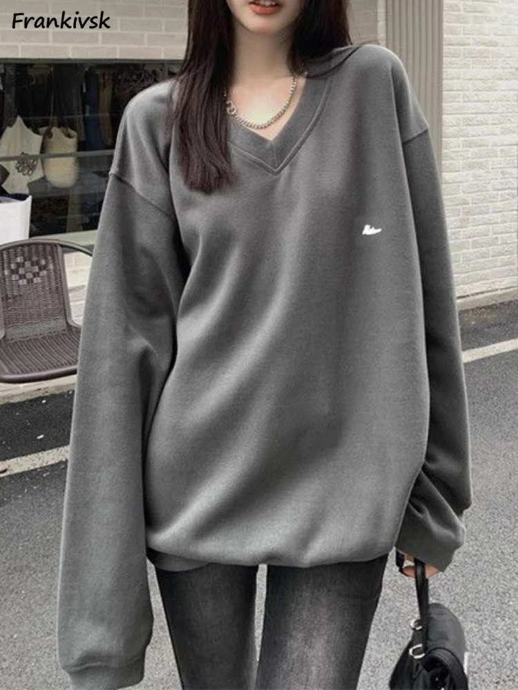 

Sweatshirts Women Pattern Classic Leisure Streetwear All-match Retro American Style Fashion Cozy Baggy V-neck Students Youthful