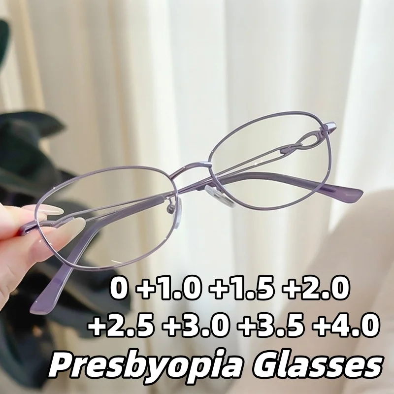 

Fashionable and Elegant Anti-Blue Light Reading Eyeglasses for Women Ultra-Lightweight Metal-Frame Presbyopia Glasses 0 To +4.0