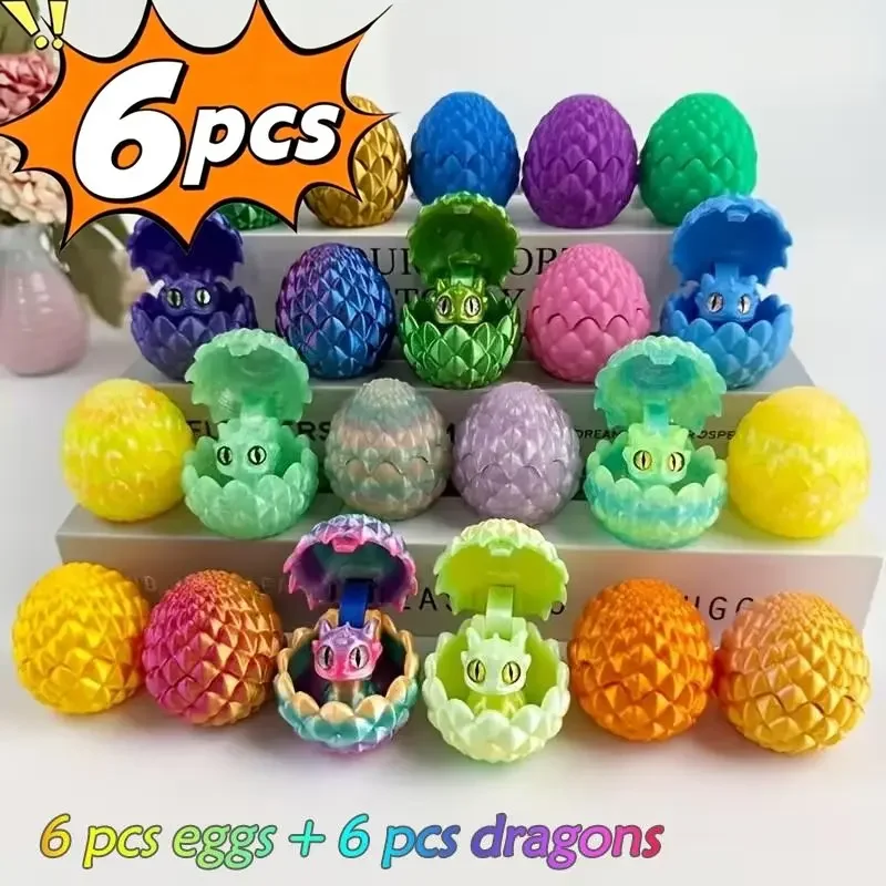 6-Piece Set, 3D Printed Dragon Egg Models, Includes 6 Eggs + 6 Mini Dragons, Multiple Colors, Home Desktop Decor, Halloween, Christmas Gifts!