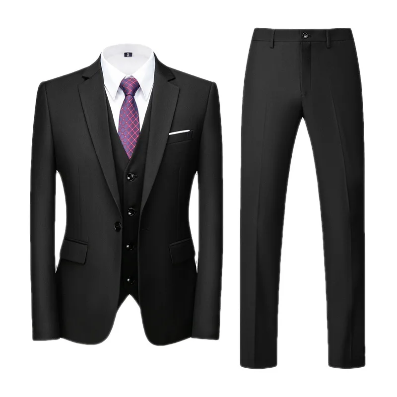 Mens Suits (Blazer+ Vest + Pants) Fashion Business Casual Slim-fit Wedding Gentleman Solid Color Work Evening Suit M-6XL