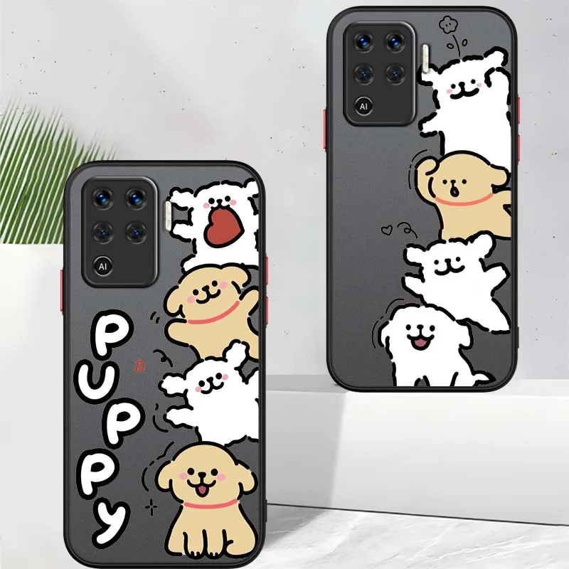 

Cute Cartoon Puppy For OPPO Find X3 X5 Lite Pro A98 A94 A93 A78 A79 A76 A58 A57 5G Frosted Translucent Phone Case