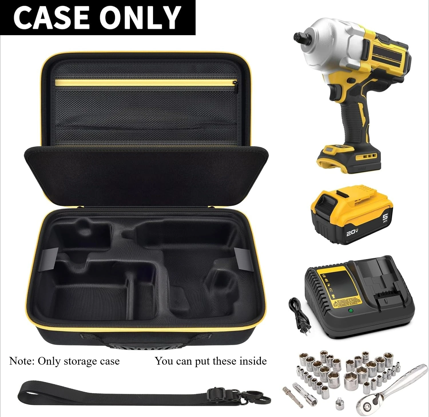 Impact Driver Case for DEWALT 20V MAX XR DCF900B DCF900P1 Cordless Impact Wrench 1/2 Impact Gun, Hard Travel Storage Holder Orga