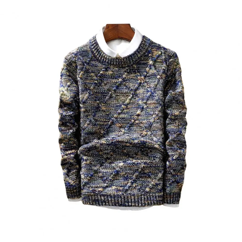 Men Base Layer Sweater Thermal Insulation Sweater for Men Men's Fall Winter Rhombus Texture Knit Sweater with Thermal for Wear