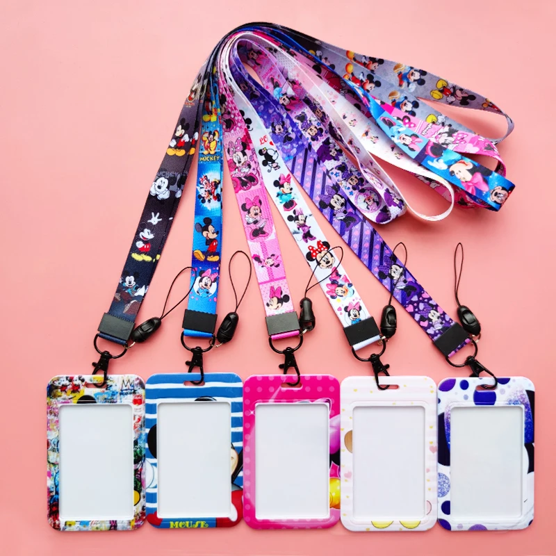 Disney ID Card Holder Lanyard Key chain Mickey Minnie Credit Card Case Neck Strap Badge Holders Credentials Accessories Gifts